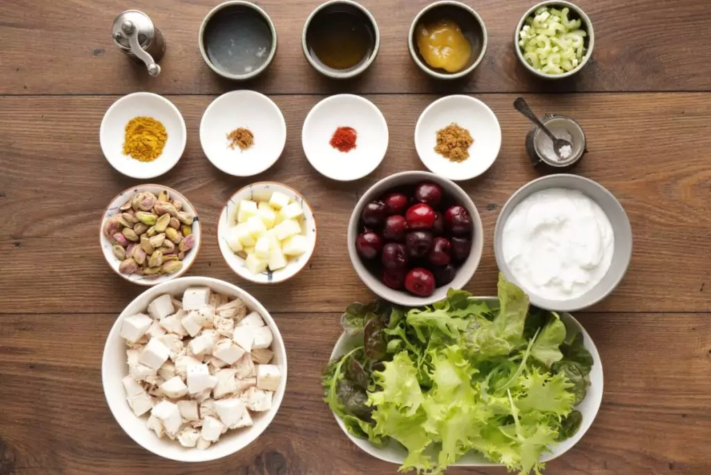 Ingredients for Cherry Greek Yogurt Curry Chicken Salad