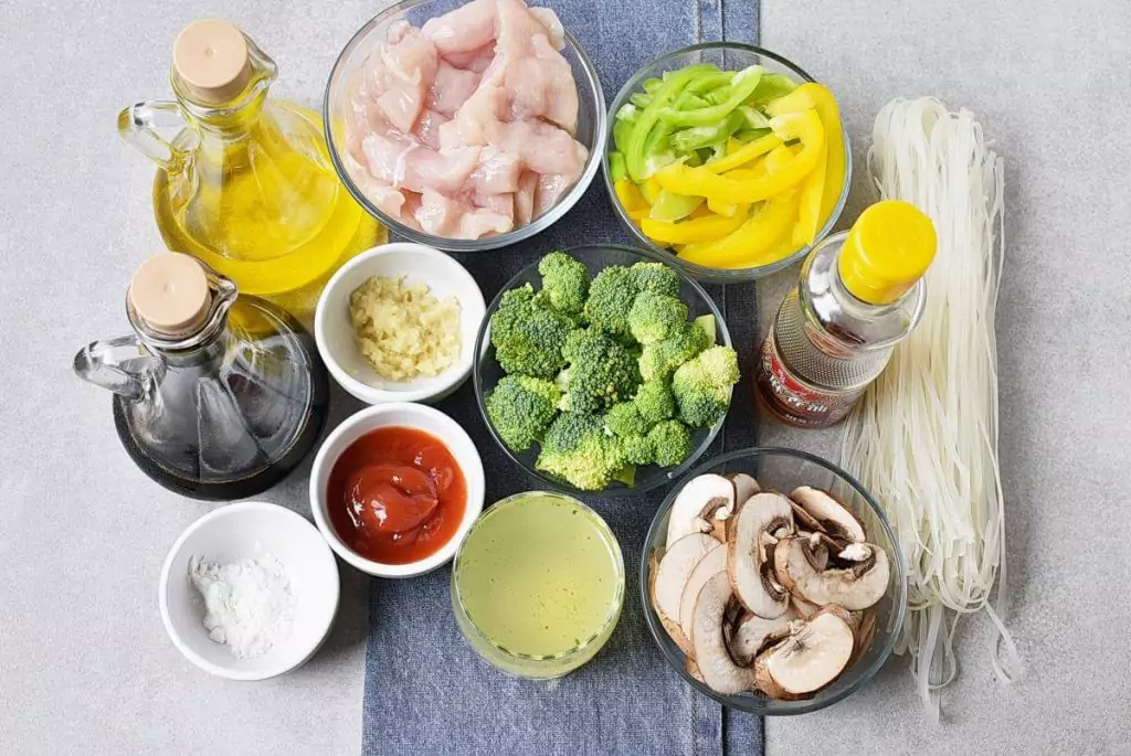 Ingredients for Chicken Stir-Fry with Rice Noodles