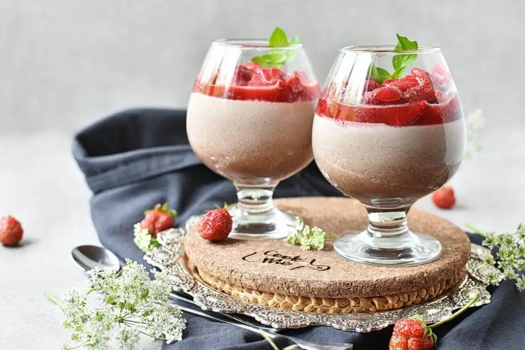 Chocolate Panna Cotta with Strawberry Topping
