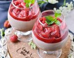 Chocolate Panna Cotta with Strawberry Topping
