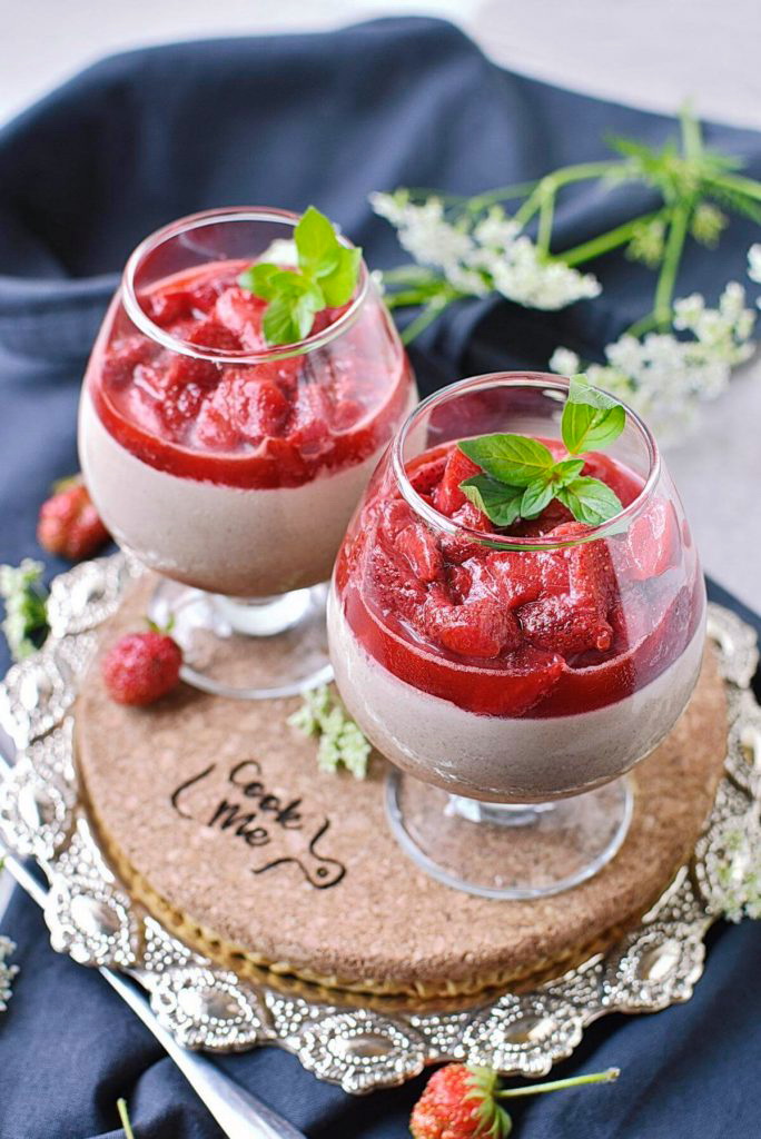 Chocolate Panna Cotta with Strawberry Topping