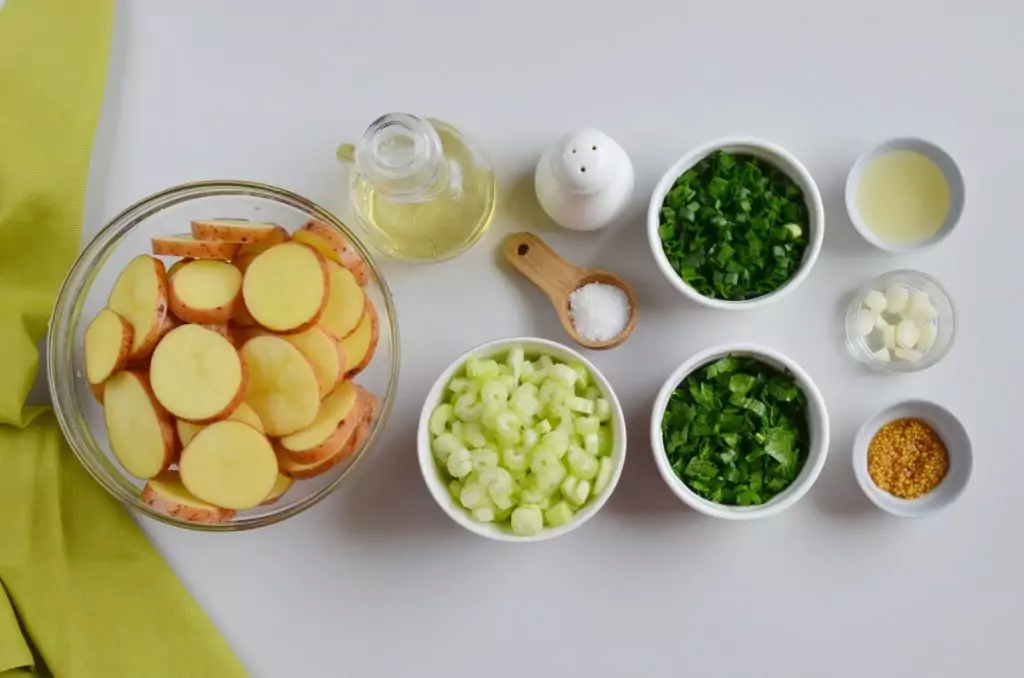 Ingredients for Vegan Herbed Potato Salad (no mayo!)