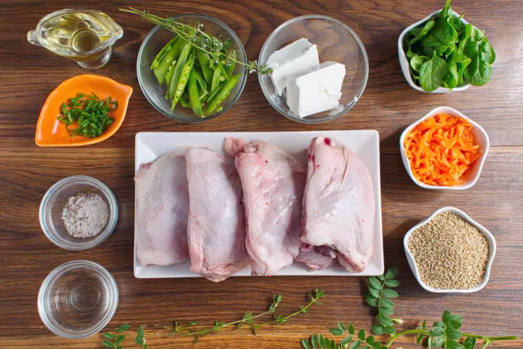 Ingredients for Pepper Chicken with Spring Quinoa Pilaf