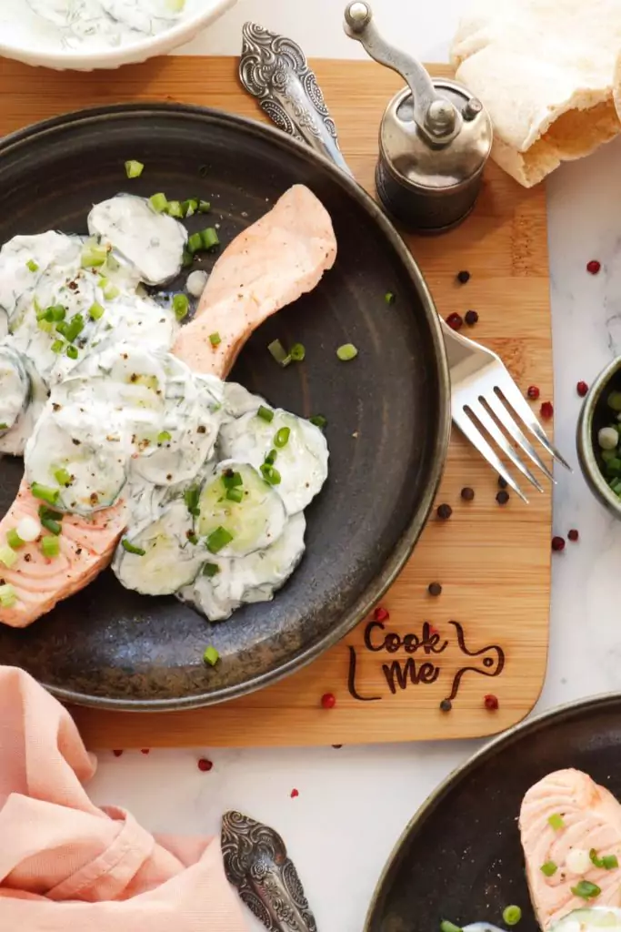 Poached Salmon with Cucumber Yogurt Salad