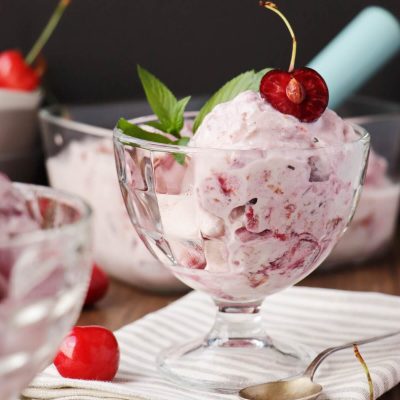 Cherry, Mint & Mascarpone Riffle Ice Cream Recipe-Cherry Ice Cream No Churn-Homemade Mascarpone Ice Cream