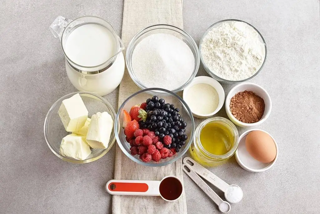 Ingredients for Chocolate Triple Berry Panna Cotta Tart
