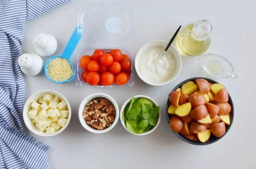Ingredients for Creamy Pesto Caprese Potato Salad