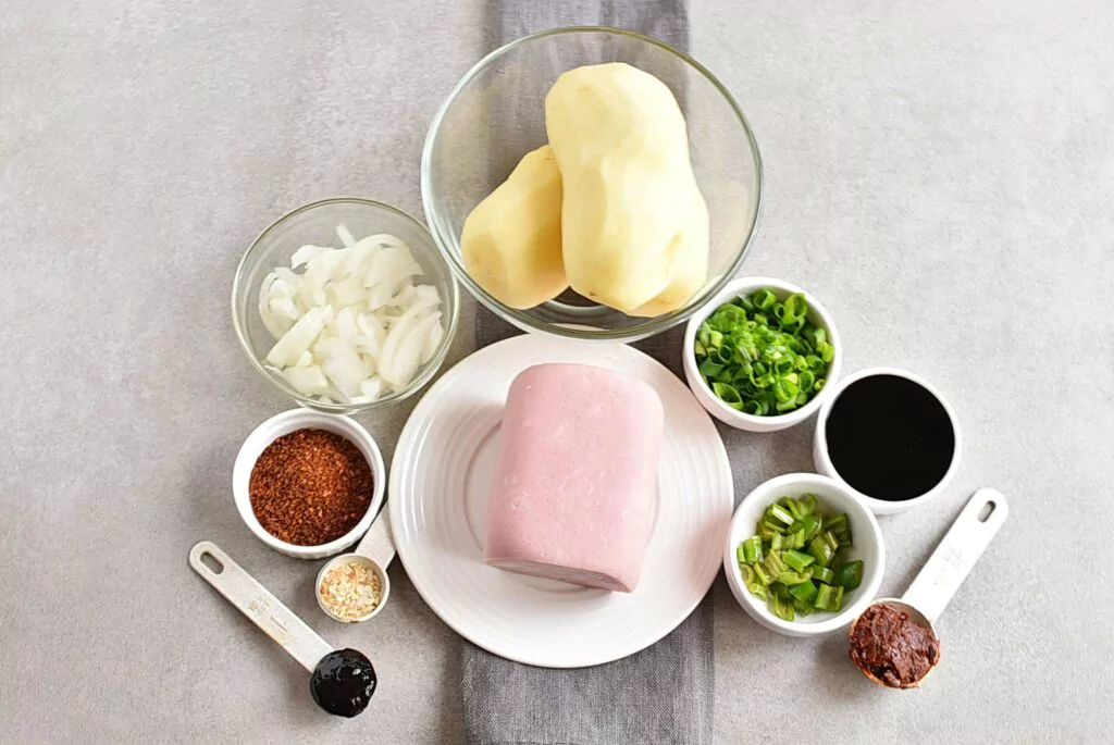 Ingredients for Korean Potato and Spam Stew – Gamja Jjageuli
