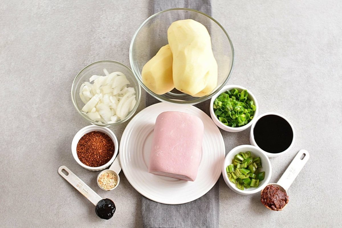 Ingredients for Korean Potato and Spam Stew – Gamja Jjageuli