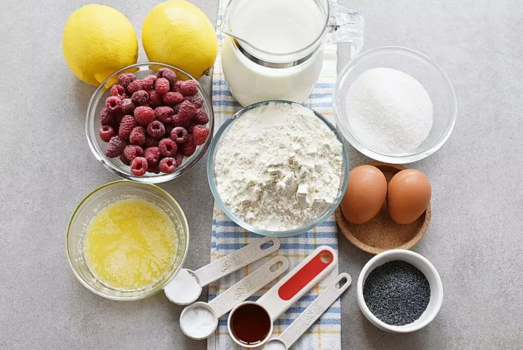 Ingredients for Lemon Pancakes with Raspberry Syrup