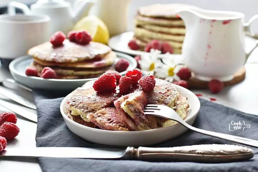 Lemon Pancakes with Raspberry Syrup