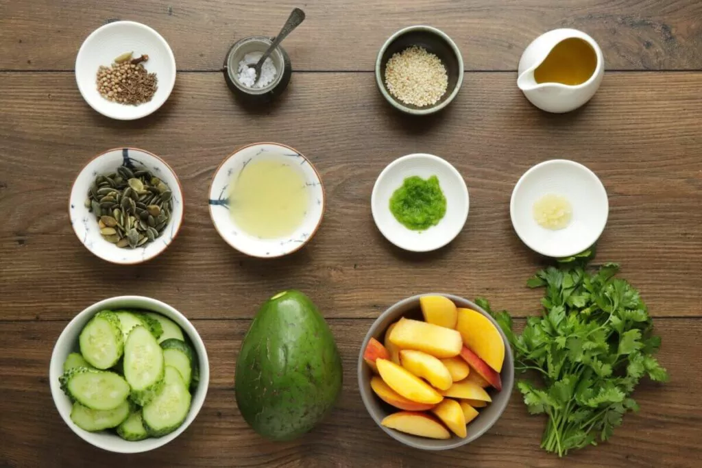 Ingredients for Peach and Cucumber Salad