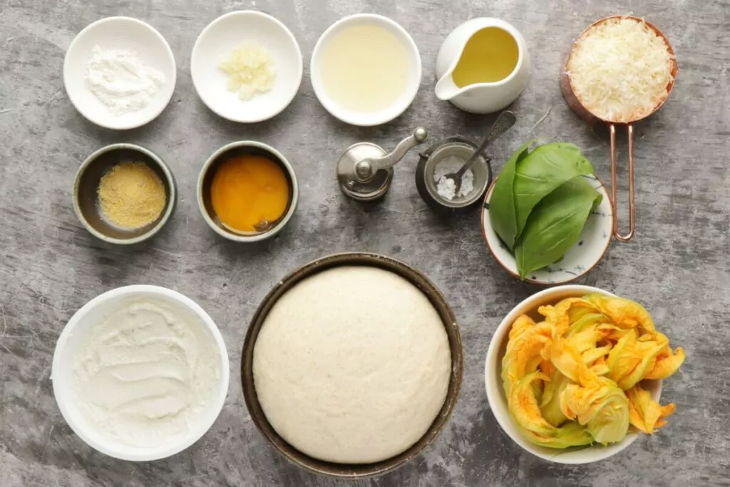 Ingredients for Squash Blossom Pizza