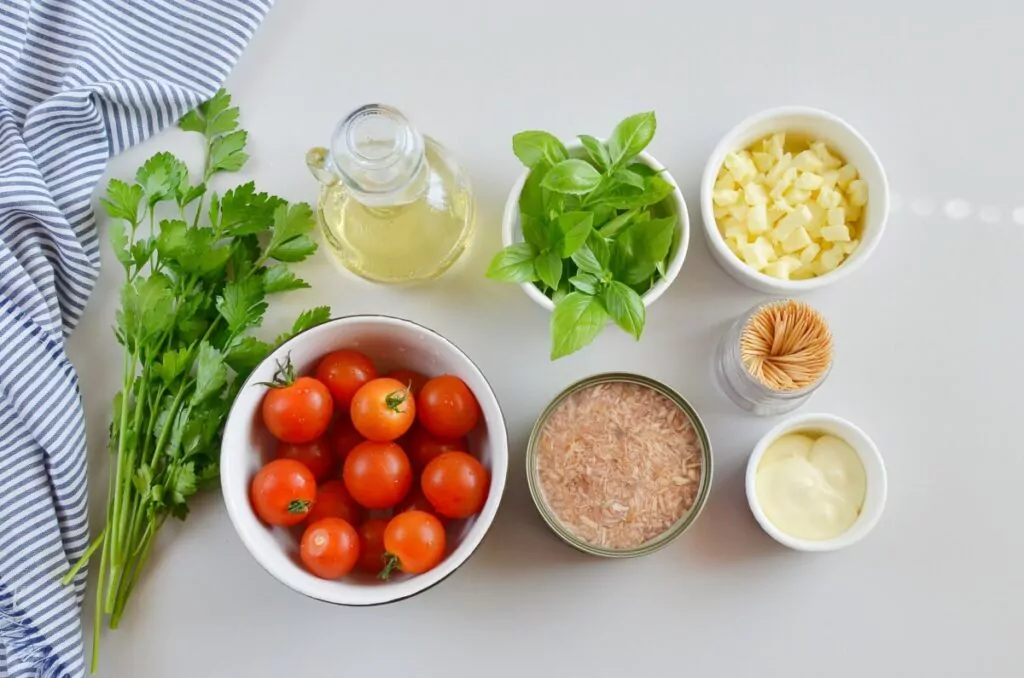 Ingredients for Tuna Mozzarella Stuffed Cherry Tomatoes