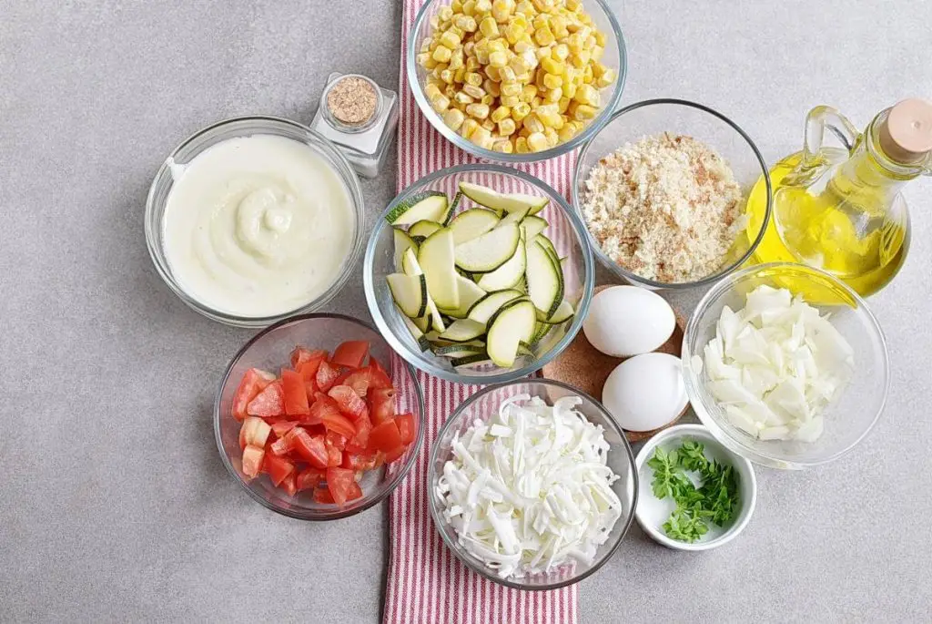 Ingredients for Basil Corn & Tomato Bake