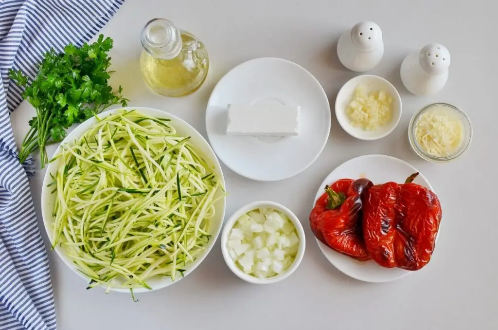 Ingredients for Creamy Roasted Red Pepper Zucchini Noodles