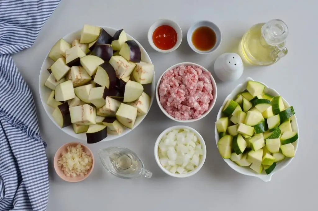 Ingredients for Eggplant and Chili Garlic Pork Stir-Fry