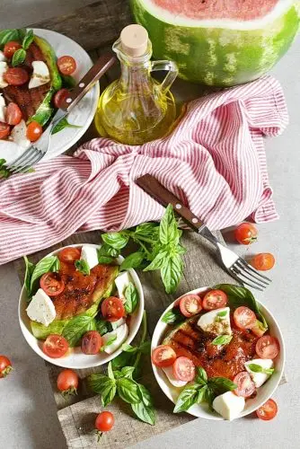 Honey Grilled Watermelon Caprese Salad