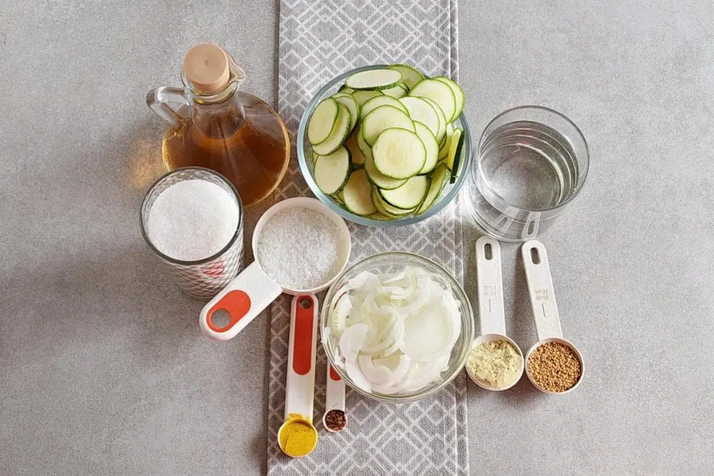 Ingredients for Sweet and Spicy Zucchini Refrigerator Pickles