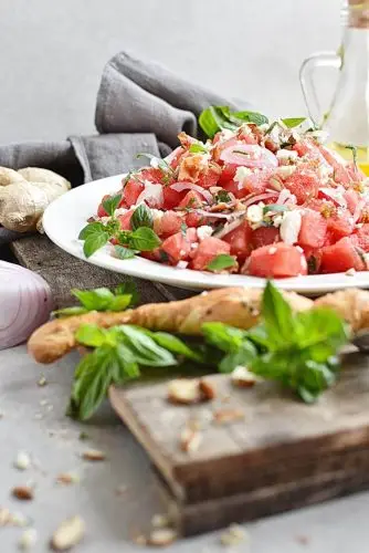 Watermelon Salad with Basil-Ginger Dressing