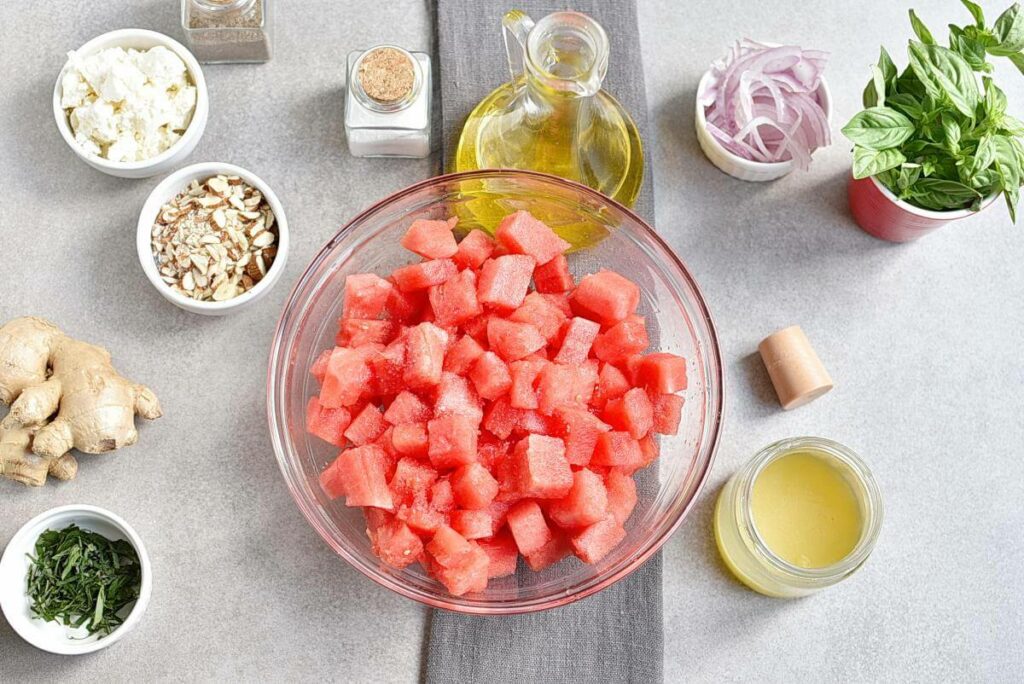 Watermelon Salad with Basil-Ginger Dressing recipe - step 1