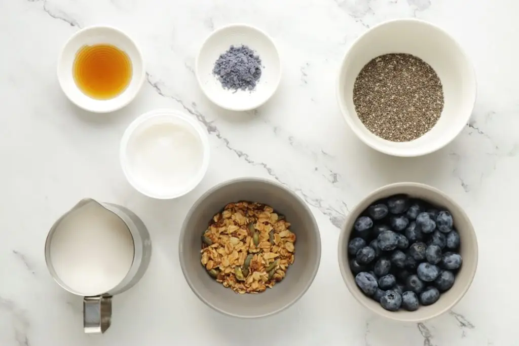 Ingredients for Blueberry Butterfly Pea Flower Parfait