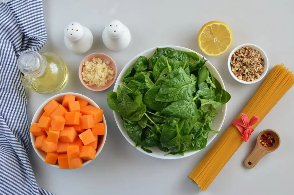 Ingredients for Butternut Squash, Spinach and Walnut Spaghetti