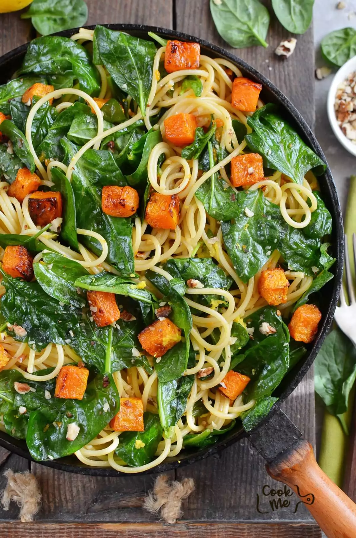 Butternut Squash, Spinach and Walnut Spaghetti