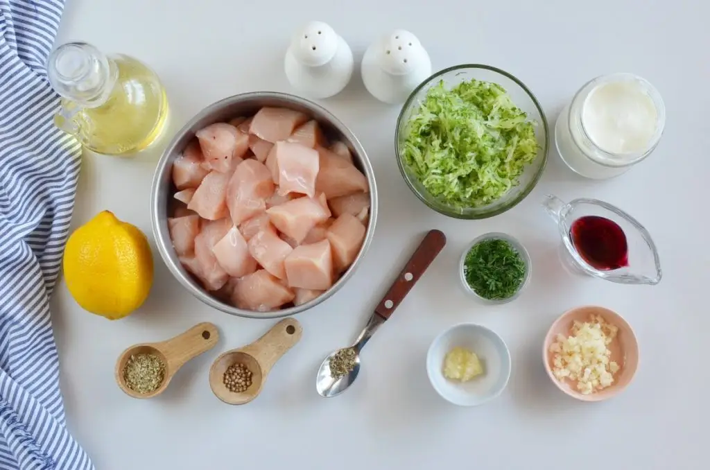 Ingredients for Greek Lemon Chicken Skewers with Tzatziki