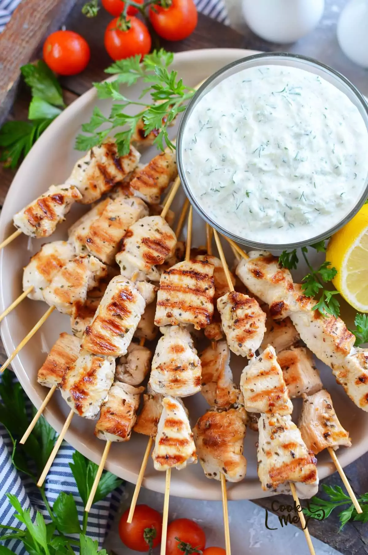 Greek Lemon Chicken Skewers with Tzatziki