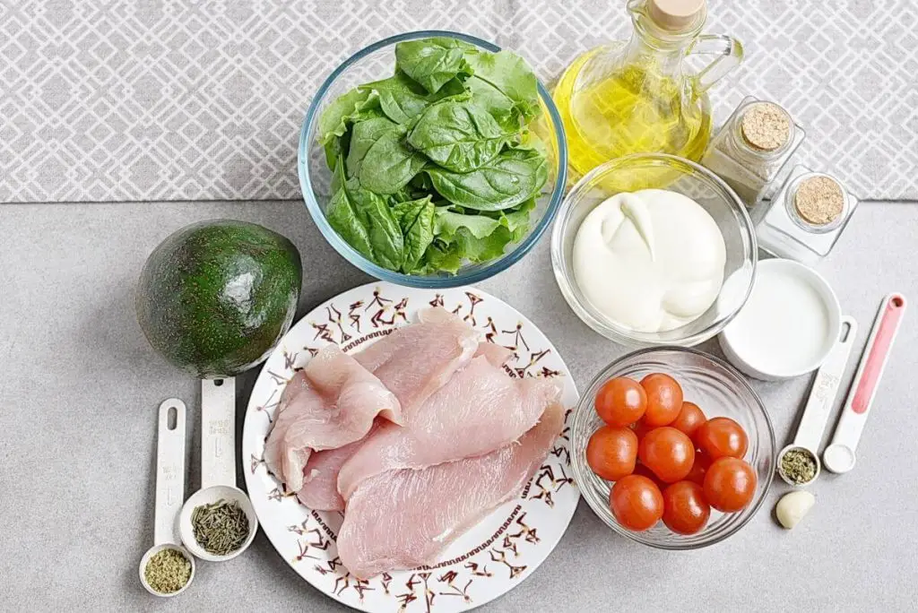 Ingredients for Grilled Chicken Salad with Creamy Dressing