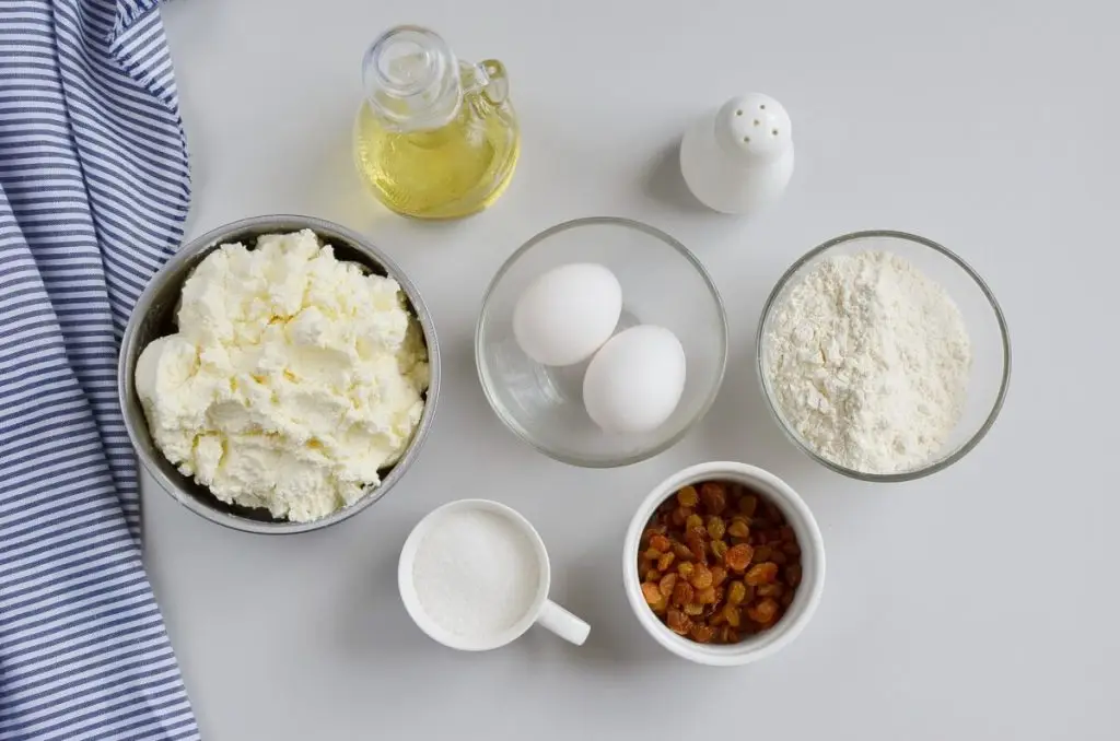 Ingredients for Syrniki: Ukrainian Cheese Pancakes