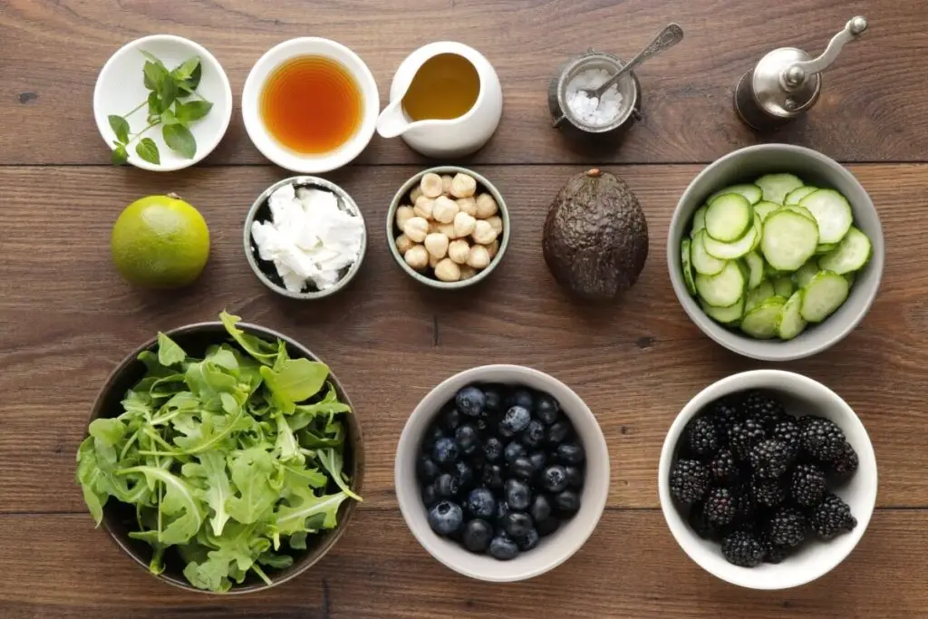 Ingredients for Blackberry, Avocado and Arugula Salad