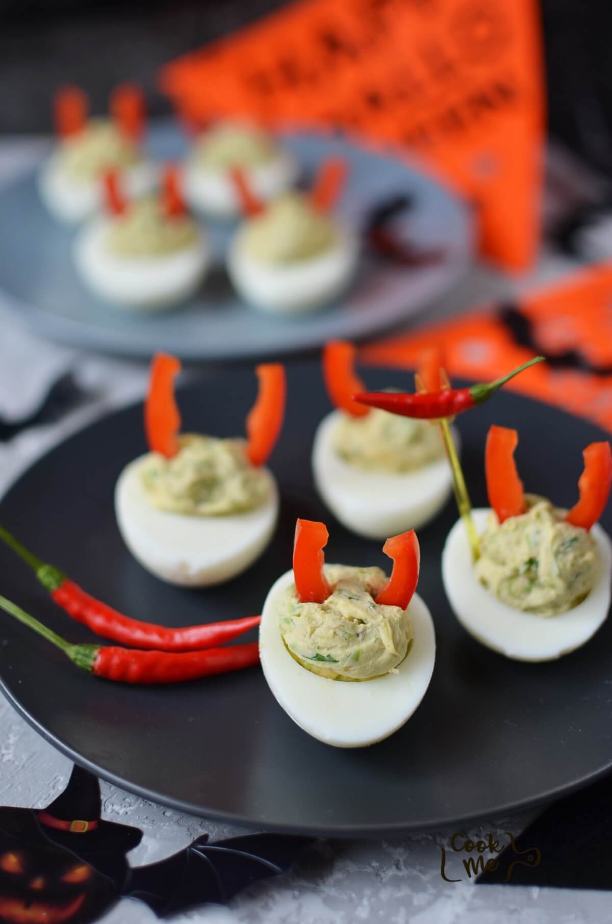 Devilish Avocado Sriracha Deviled Eggs