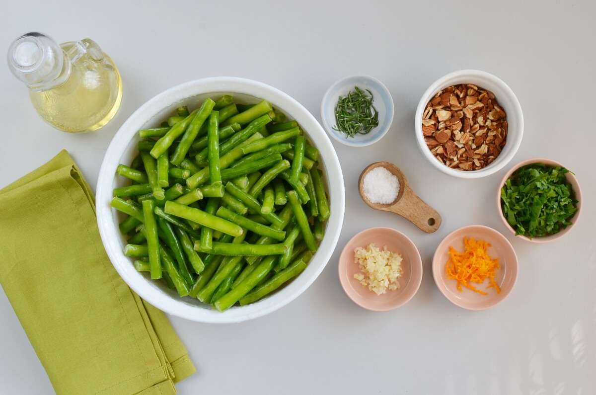 Ingridiens for Green Beans with Orange and Almond Gremolata