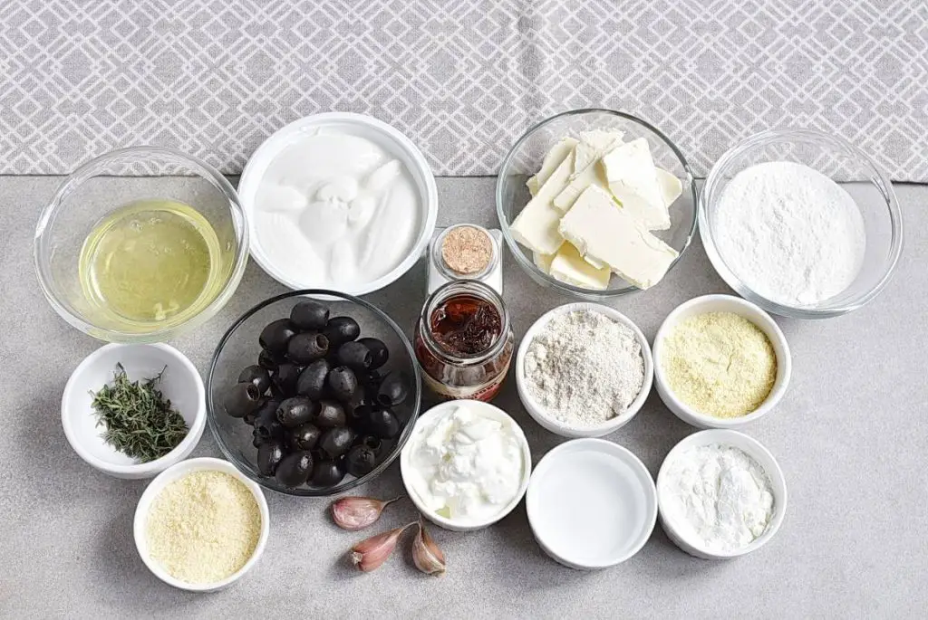 Ingredients for Halloween Jack Skellington Ricotta Olive Tarts