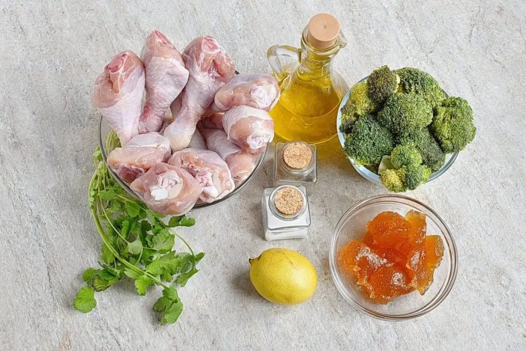 Ingredients for Apricot-Glazed Drumsticks with Broccoli