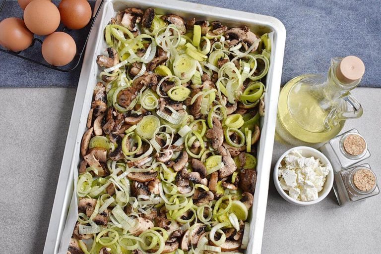 Step 2 - Baked Eggs with Leeks and Mushrooms