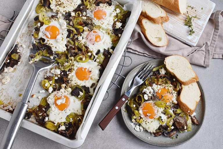 Step 6 - Baked Eggs with Leeks and Mushrooms