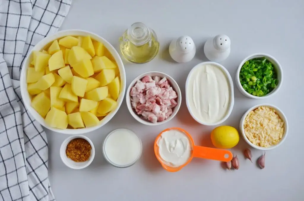 Ingredients for Warm Potato Salad with Cheesy Sauce