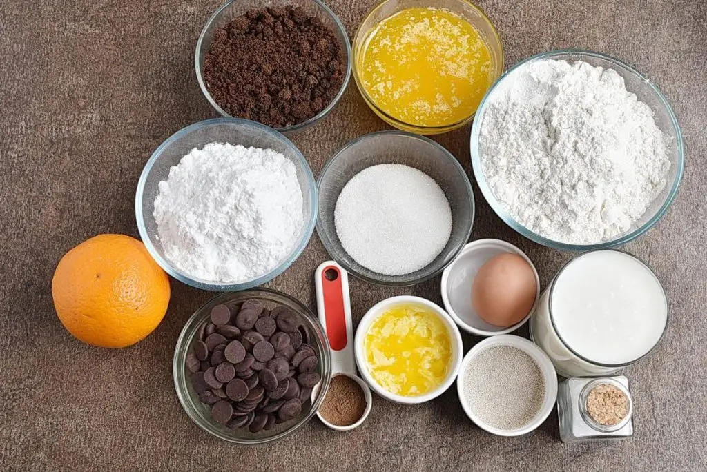 Ingredients for Chocolate Orange Cinnamon Rolls