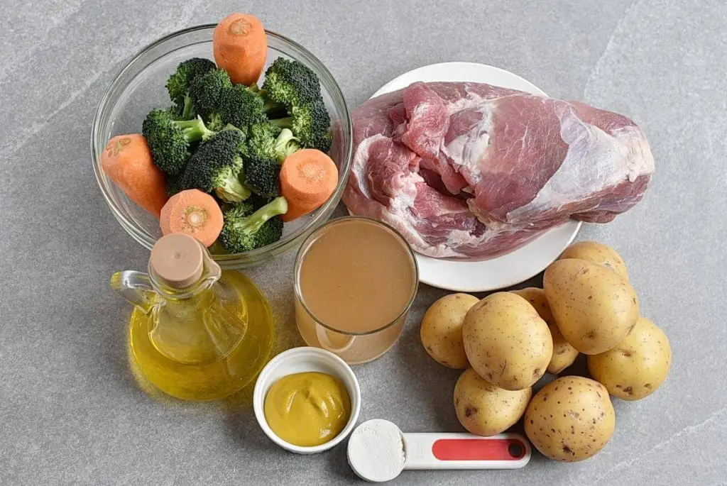Ingredients for Roast Pork with Roast Potatoes and Broccoli