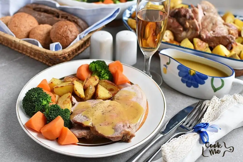 Roast Pork with Roast Potatoes and Broccoli