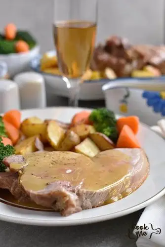 Roast Pork with Roast Potatoes and Broccoli