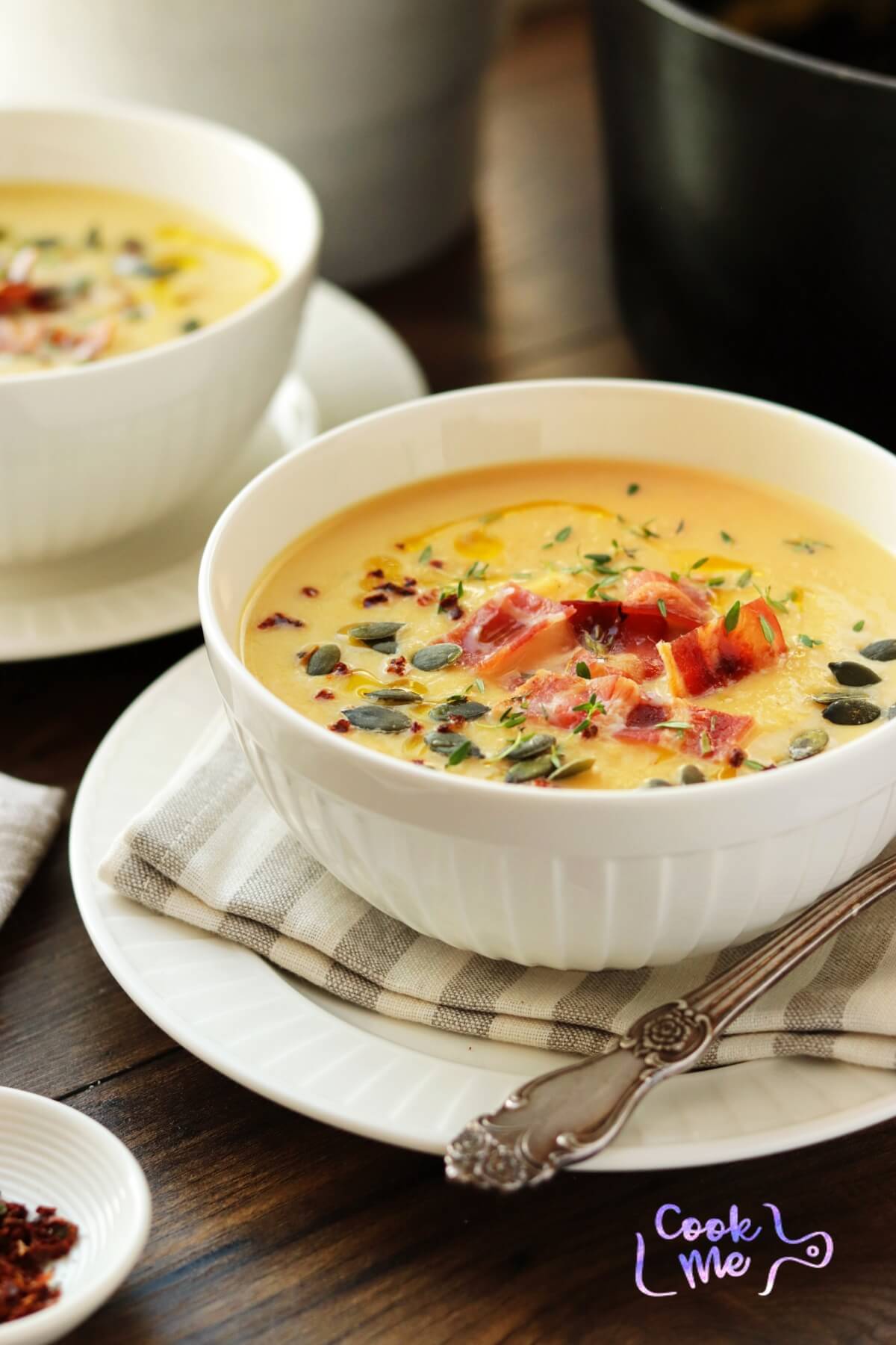 Roasted Pumpkin Soup with Bacon and Thyme Recipe - Cook.me Recipes