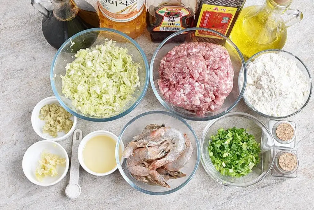 Ingredients for Chinese Pork and Shrimp Dumplings
