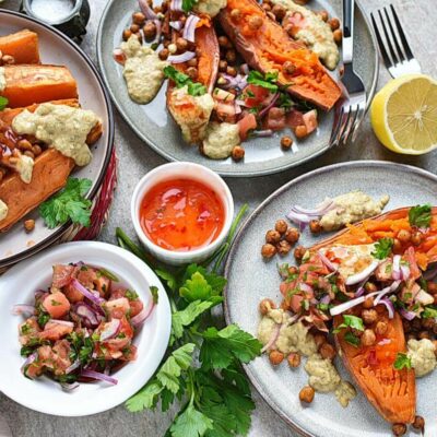 How to serve Mediterranean Baked Sweet Potatoes