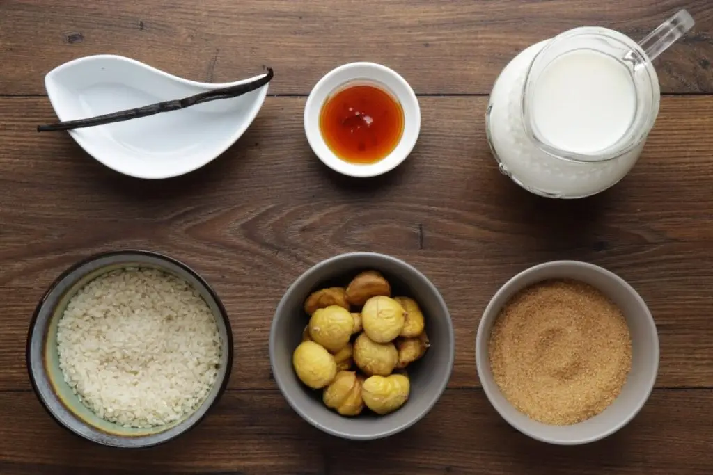 Ingredients for Rice Pudding with Chestnuts and Honey