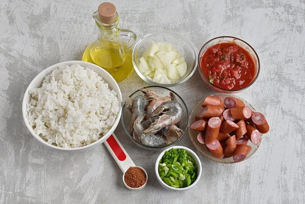 Ingredients for Sheet-Pan Shrimp and Sausage Jambalaya