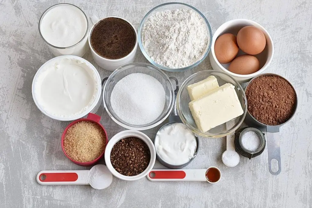 Ingredients for Dalgona Coffee Chocolate Cake